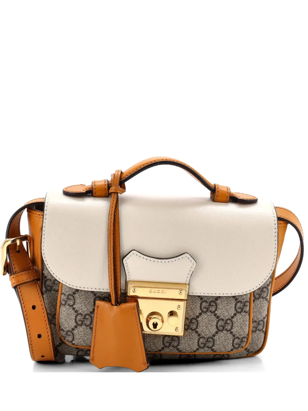 Gucci Pre-Owned Padlock Front Pocket Flap GG Coated Canvas and Leather Mini shoulder bag - Marrone