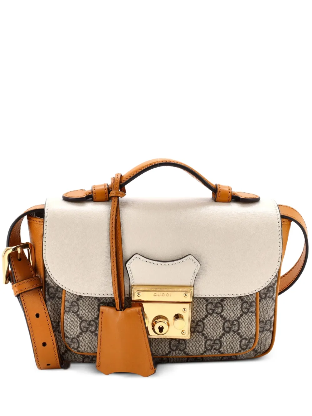 Gucci Pre-Owned Padlock Front Pocket Flap GG Coated Canvas and Leather Mini shoulder bag - Marrone