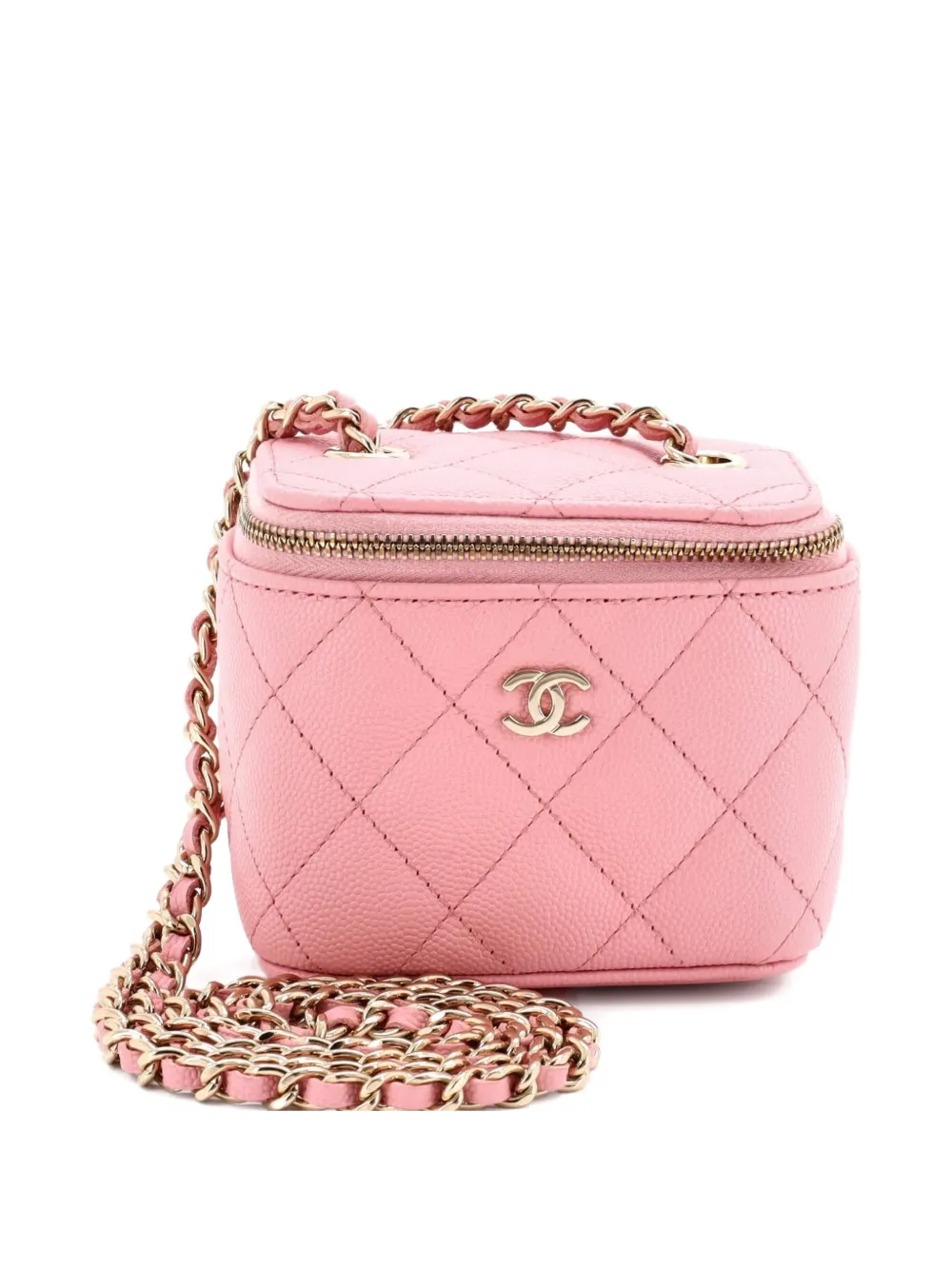 CHANEL Pre-Owned Mini Classic Vanity Case Tasche aus gestepptem Kaviarleder mit Kettenriemen - Rosa