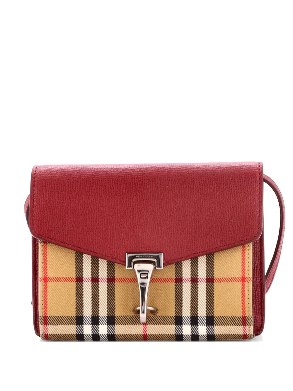 Burberry Pre-Owned Macken Leather and Vintage Check Canvas Baby crossbody bag - Rosso