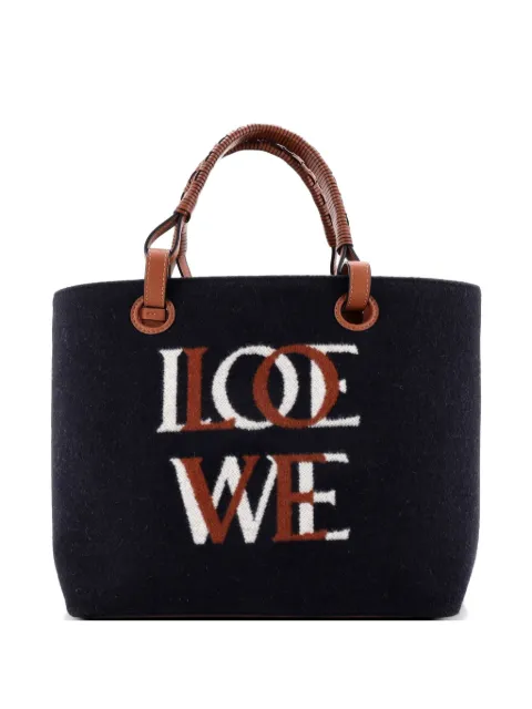 Loewe Pre-Owned Love Anagram Wool and Leather Small tote bag