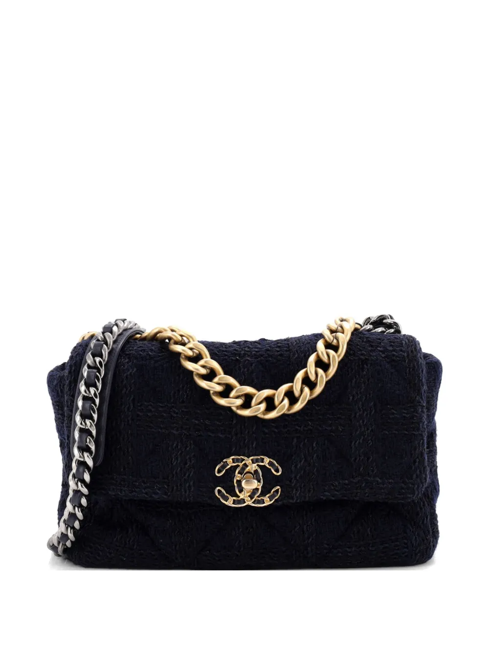 CHANEL Pre-Owned 19 Flap Bag Quilted Tweed Large crossbody bag - Blu