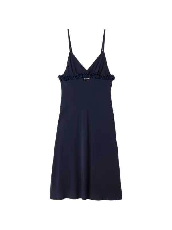 Miu Miu Embroidered Marocain Crepe Dress in Blue