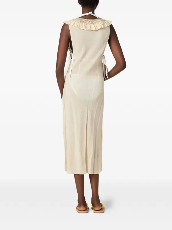 miu miu embroidered satin dress Miu Miu - Women's Embroidered Satin Mini Dress - Neutral