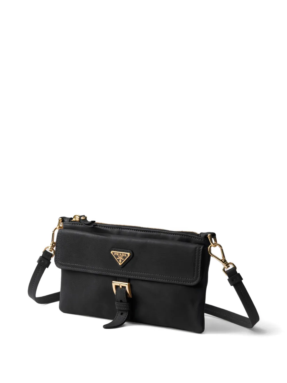 Prada Portemonnee van nappa leer met schouderband Zwart