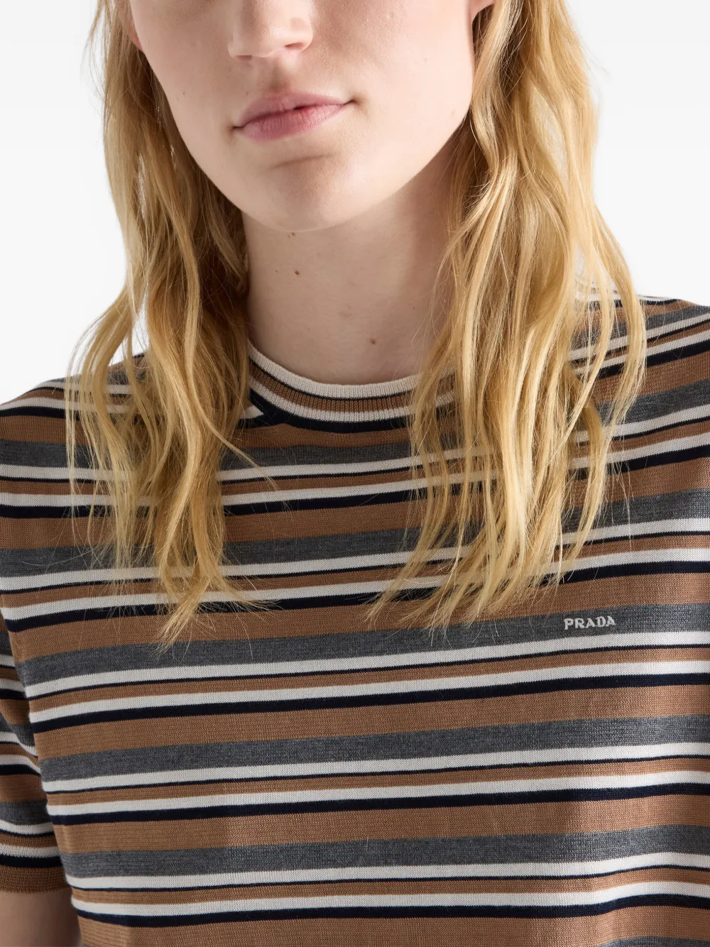 Prada Gestreept jersey T-shirt Bruin