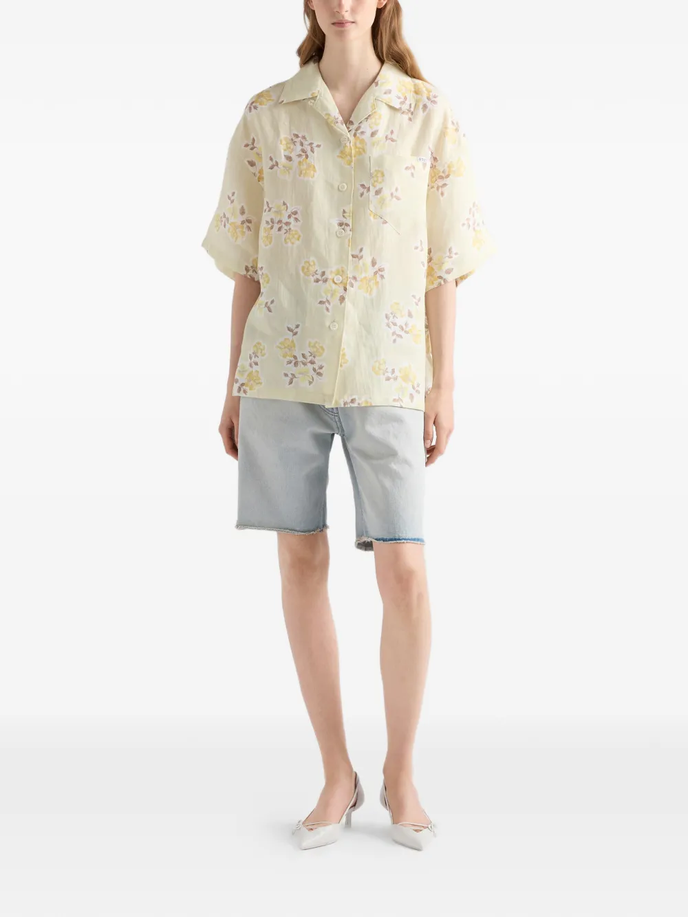 Prada Linnen blouse met bloemenprint Geel