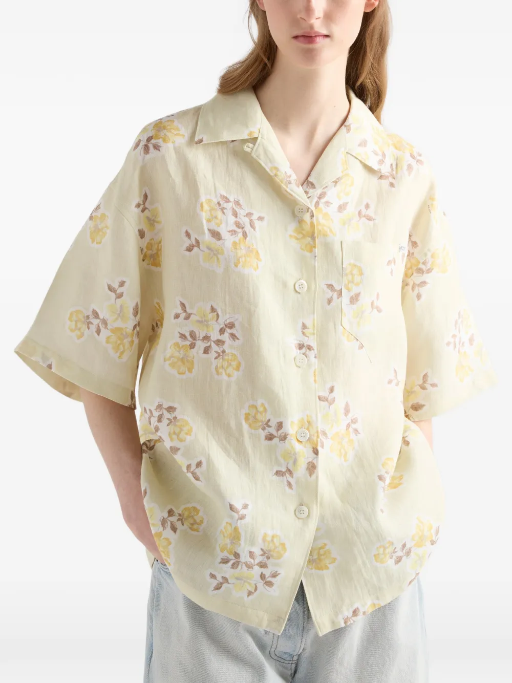 Prada Linnen blouse met bloemenprint Geel