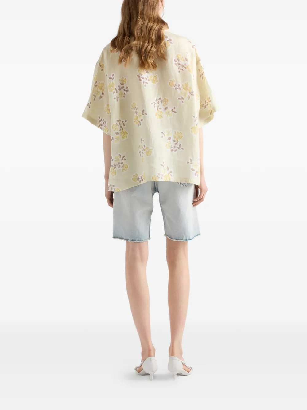 Prada Linnen blouse met bloemenprint Geel