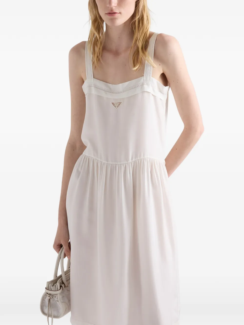 Prada embroidered old-washed silk dress - White