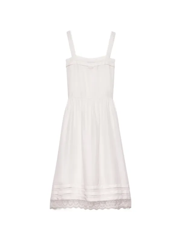 prada embroidered dress Prada Eyelet Embroidery A Line Strap Corset Midi Dress White main image 1