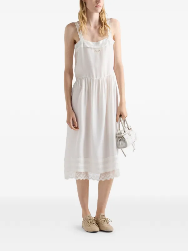 Prada Embroidered Old Washed Silk Dress | White | FARFETCH
