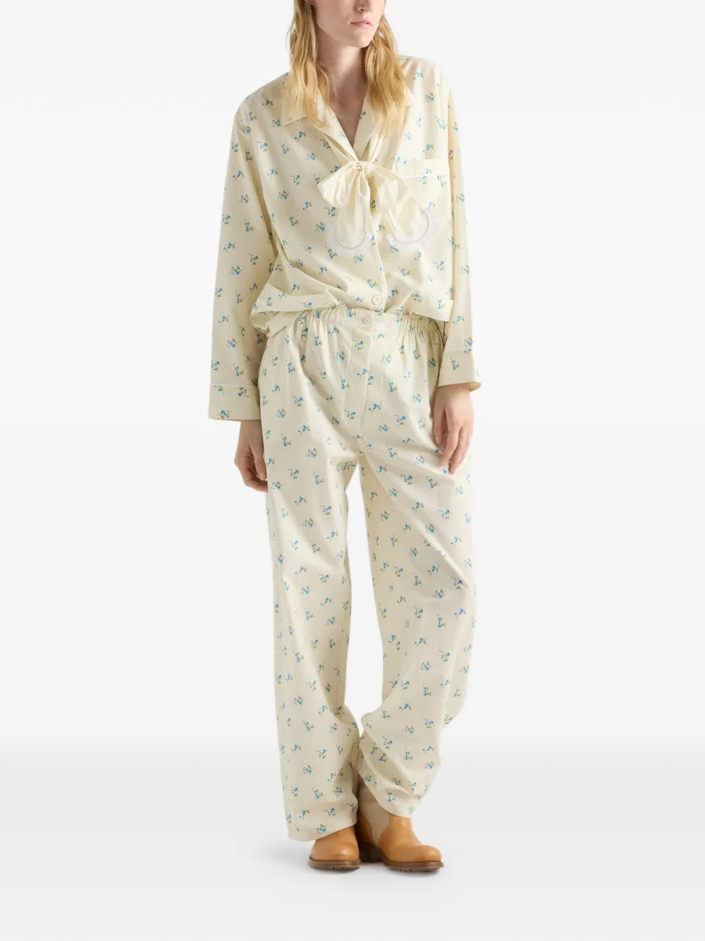 Prada Canvas blouse met print Beige