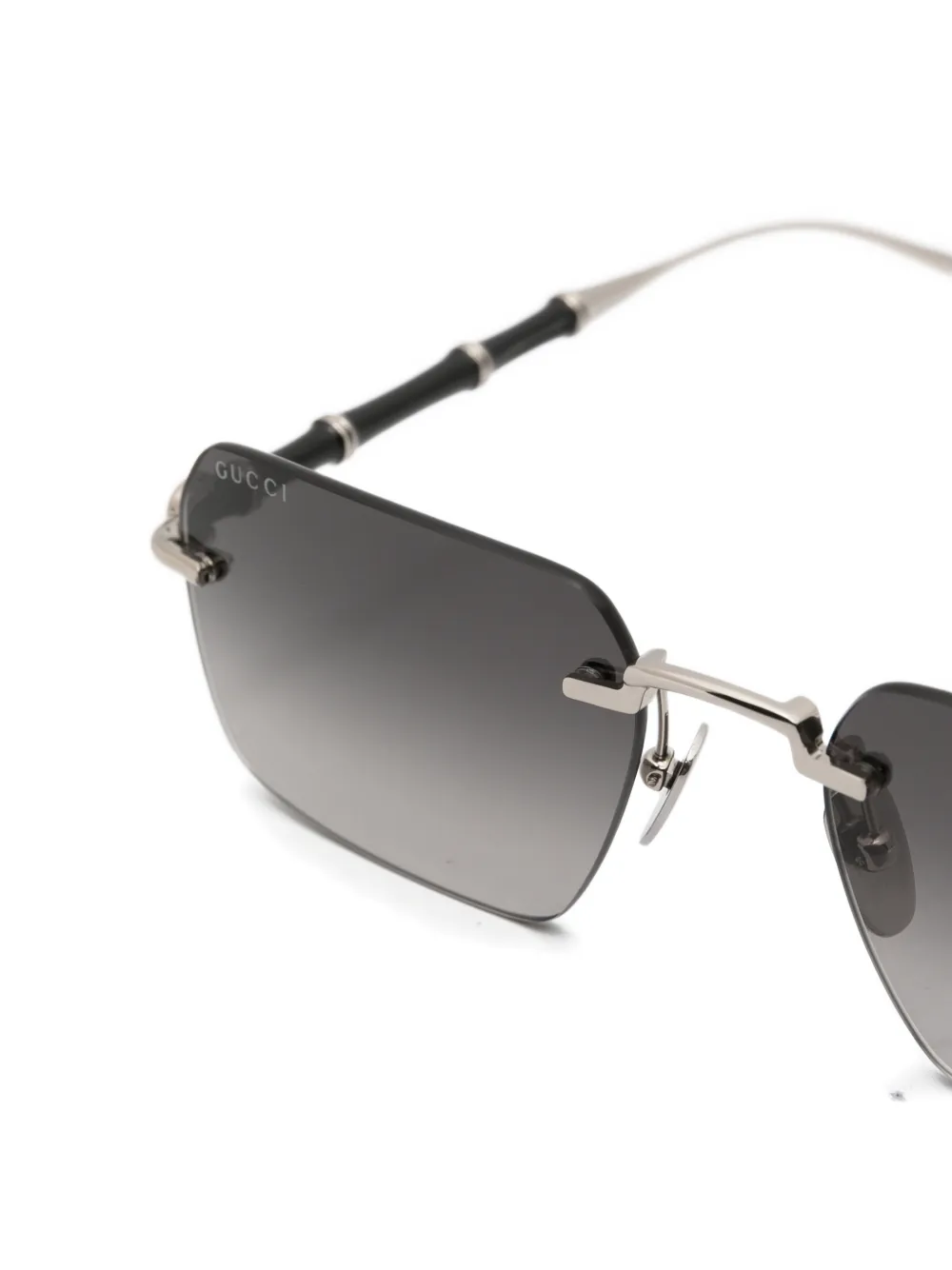 Gucci Eyewear Zonnebril met randloos rechthoekig montuur en bamboe-detail Zilver