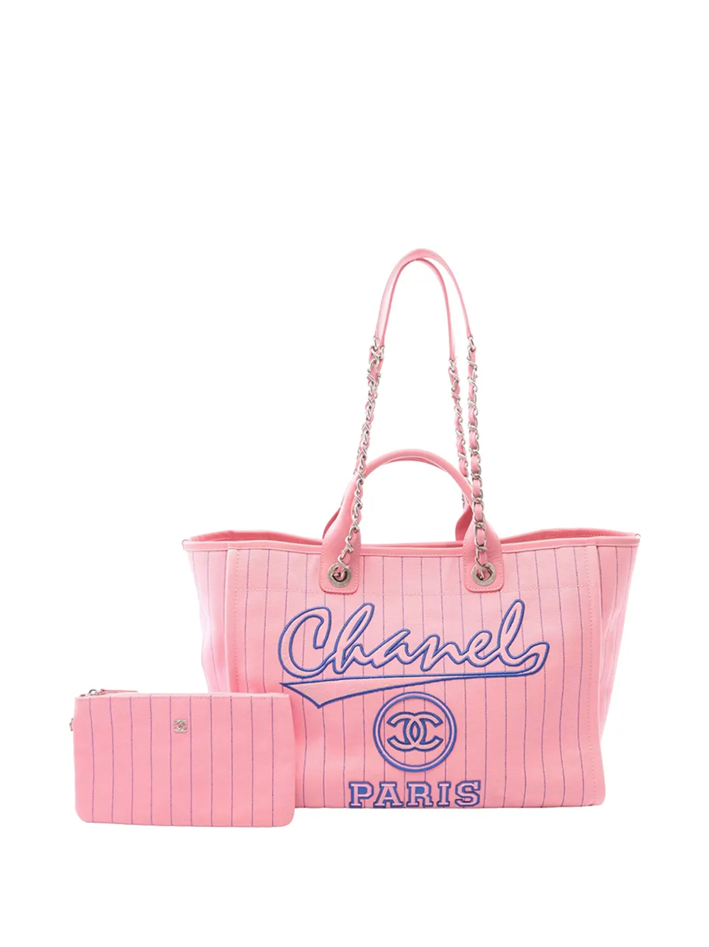 CHANEL Pre-Owned 2021-2026 Large Canvas Pinstriped Deauville tote bag - Rosa
