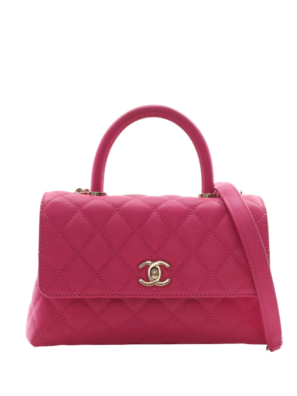 CHANEL Pre-Owned 2021-2026 Mini Quilted Caviar Coco Top Handle Bag satchel - Rosa