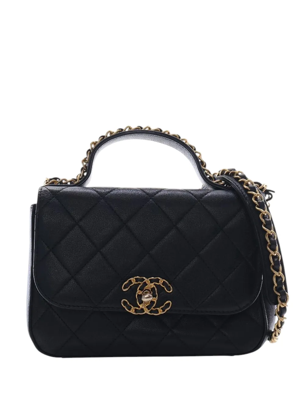 CHANEL Pre-Owned 2019 Small Quilted Lambskin Chain Infinity Top Handle Bag satchel - Nero