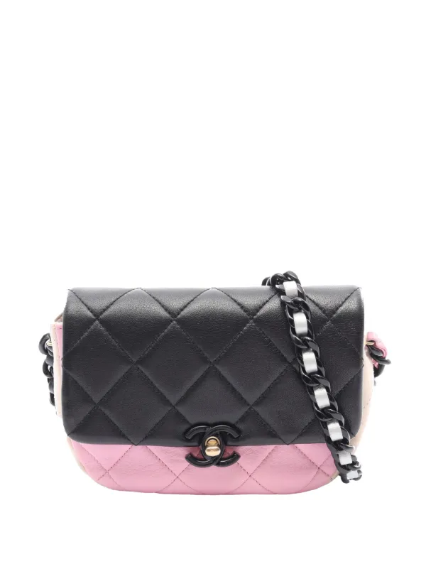 Chanel Pre-owned 2021-2026 Mini Multicolor Quilted Lambskin Lacquered Chain Flap Crossbody Bag in Black