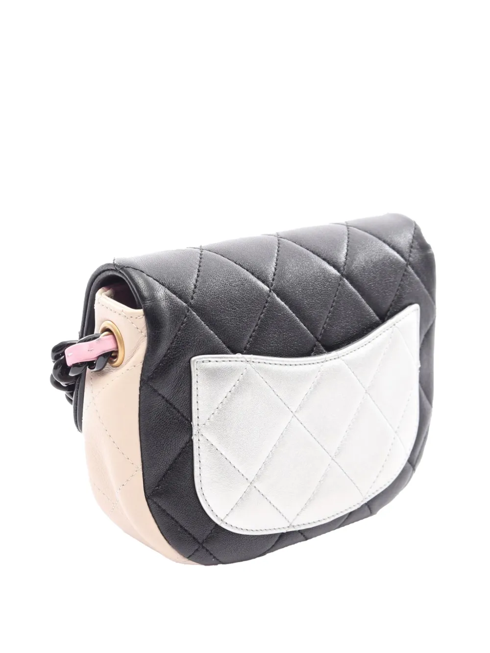 Chanel Pre-owned 2021-2026 Mini Multicolor Quilted Lambskin Lacquered Chain Flap Crossbody Bag in Black, view 3