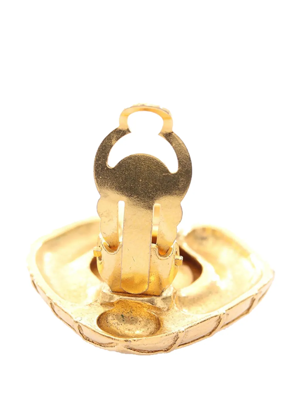  Chanel Pre-owned Pendientes De Clip Acolchados Con Forma De Rombo Bañados En Oro Con Apliques De Strass Y Logo Cc 1970-1980 - Dorado 