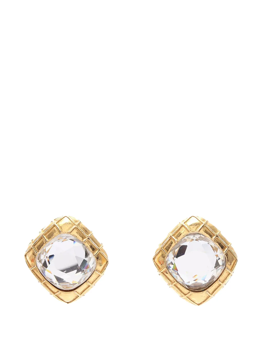 CHANEL Pre-Owned 1970-1980 CC Gold Plated Quilted Diamond Strass Clip On Earrings costume earrings - Oro