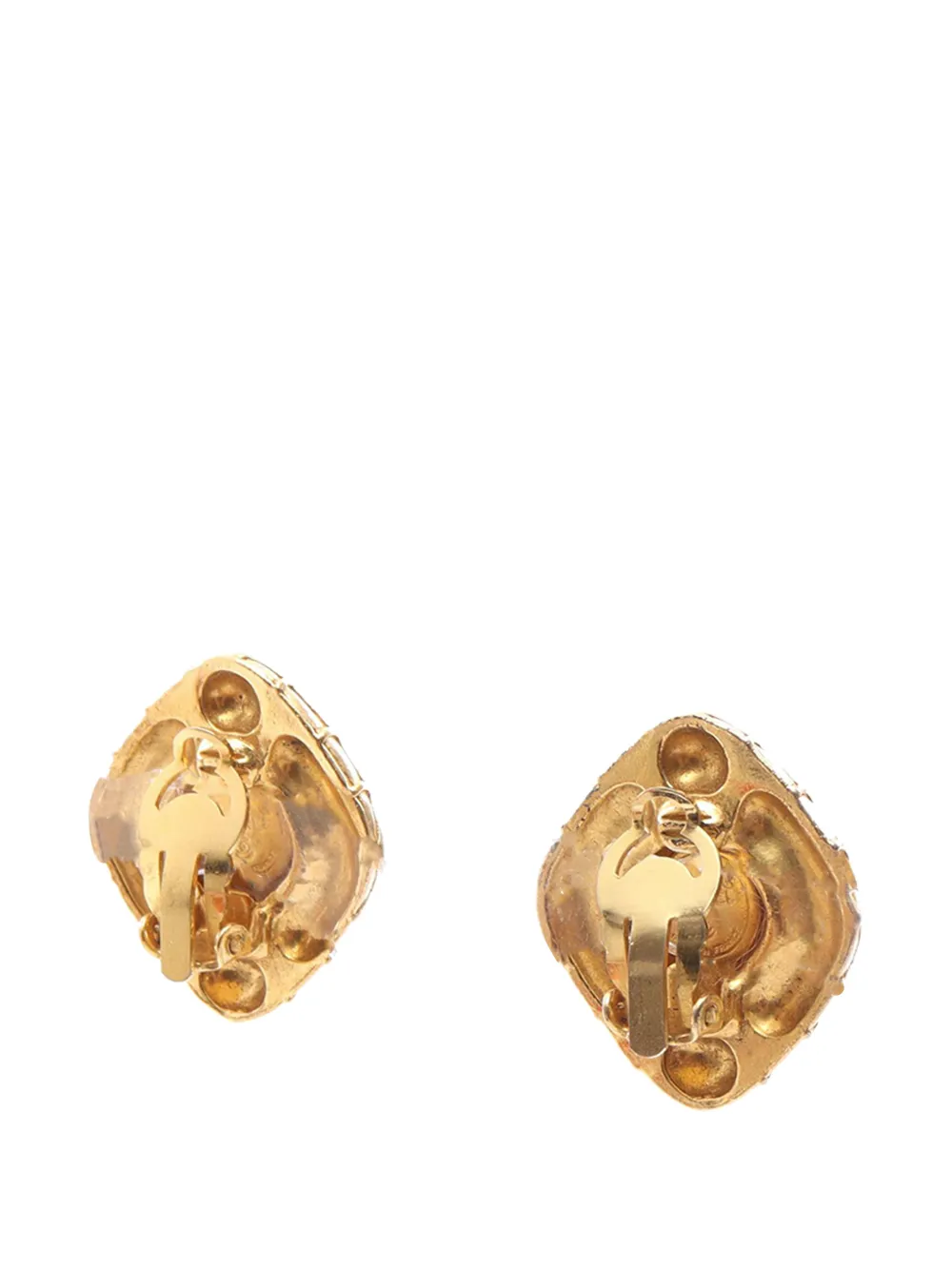  Chanel Pre-owned Pendientes De Clip Acolchados Con Forma De Rombo Bañados En Oro Con Apliques De Strass Y Logo Cc 1970-1980 - Dorado 
