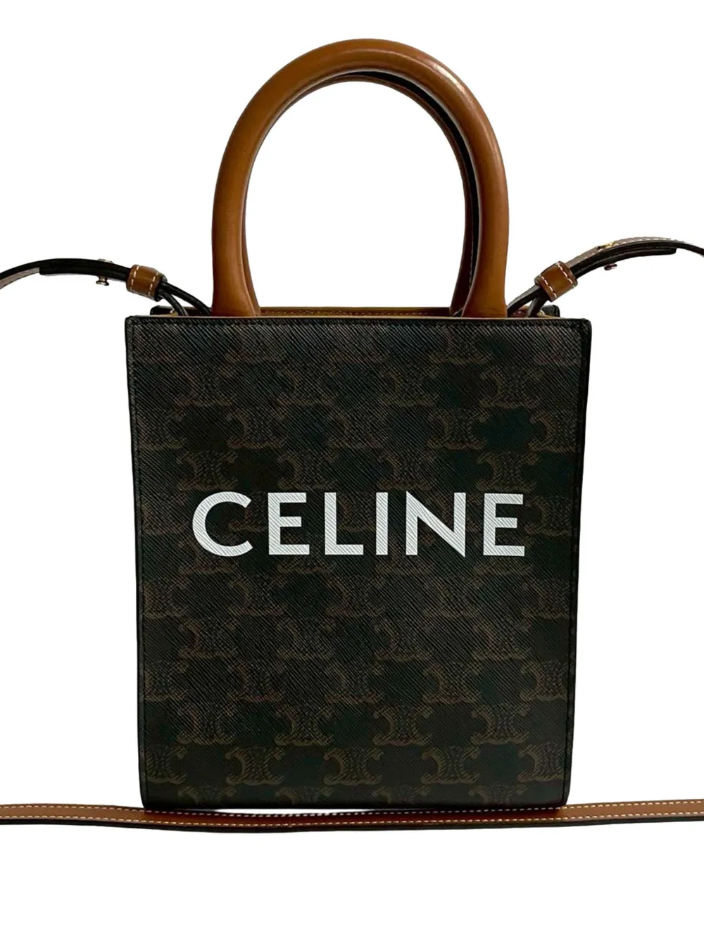 Celine Pre-Owned 2021 Mini Triomphe Coated Canvas Vertical Cabas satchel - Marrone
