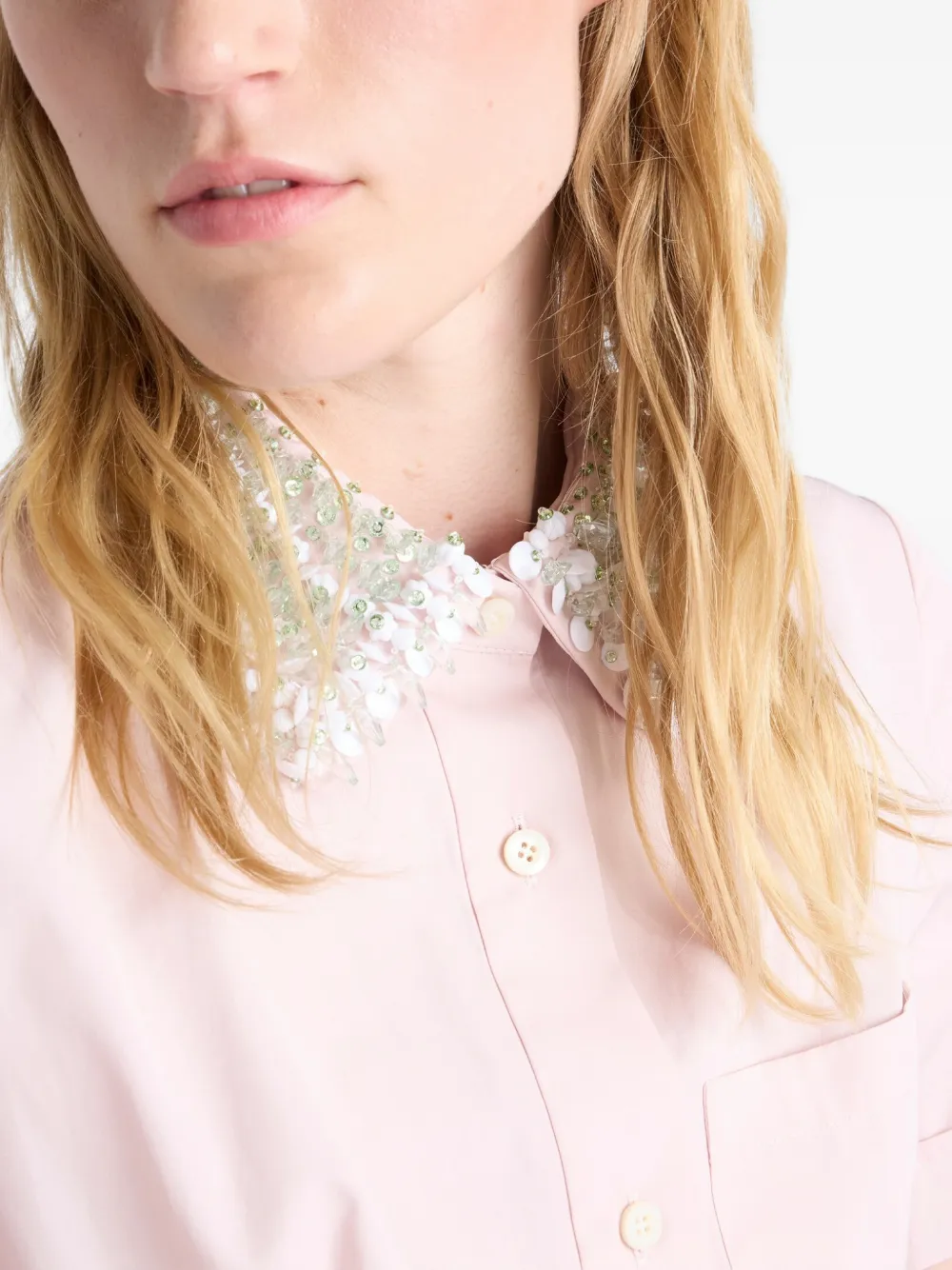 Prada Embroidered Poplin Shirt Dress | Pink | FARFETCH CA