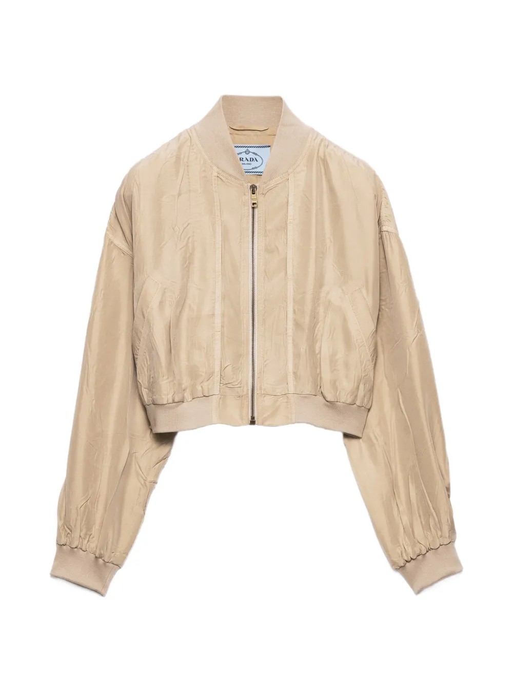 Prada cropped old-silk bomber jacket - Nude