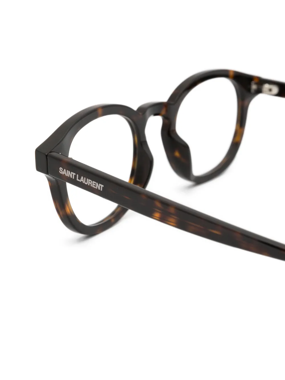 Saint Laurent Eyewear Bril met rond montuur en schildpadschild-design Bruin
