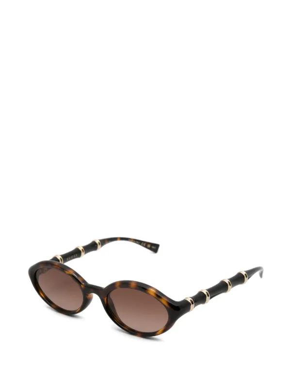 Gucci Eyewear Óculos De Sol Oval Com Efeito Bambu | Marrom