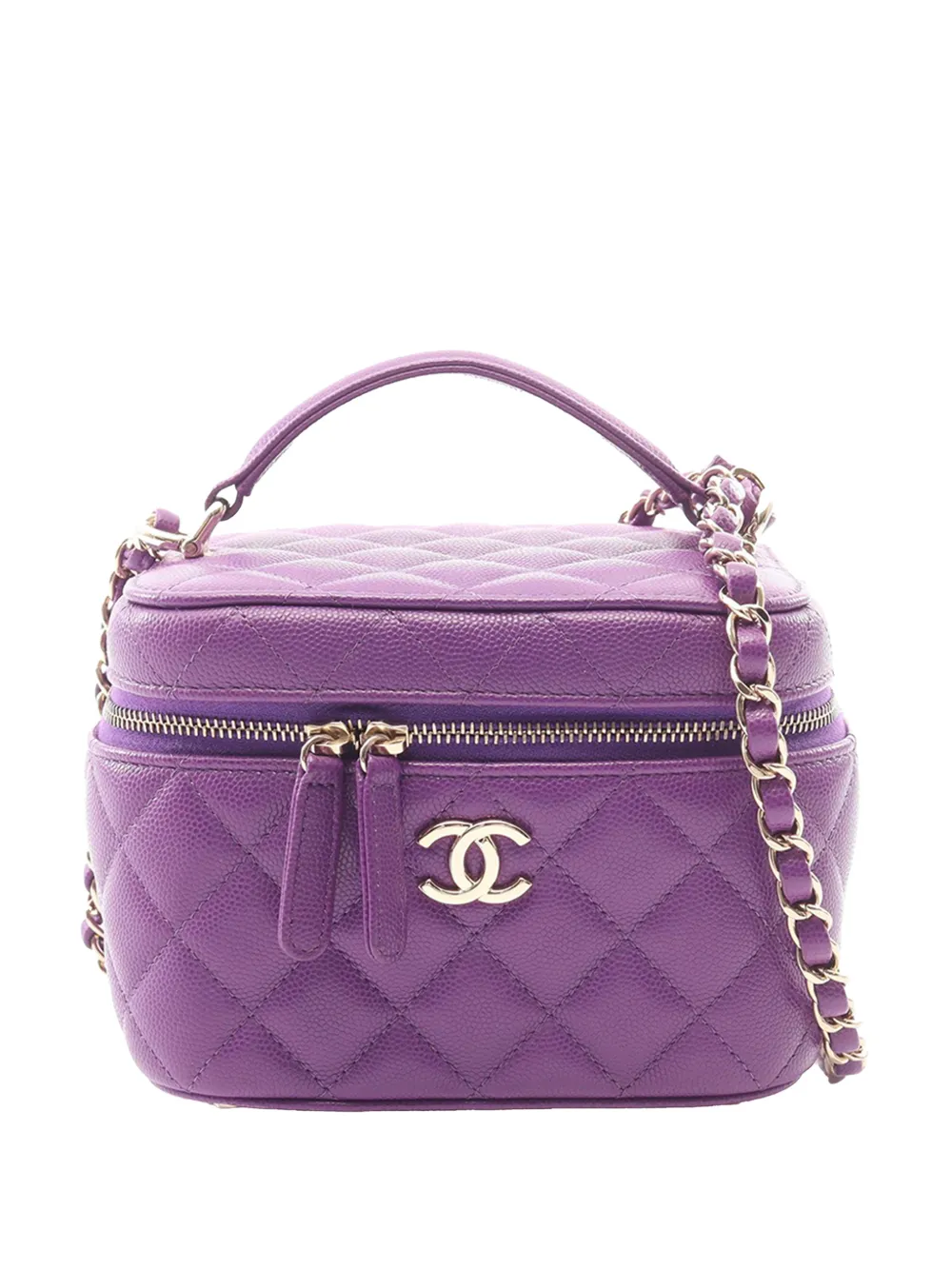 CHANEL Pre-Owned 2021-2026 Mini CC Quilted Caviar Top Handle Case vanity bag - Purple