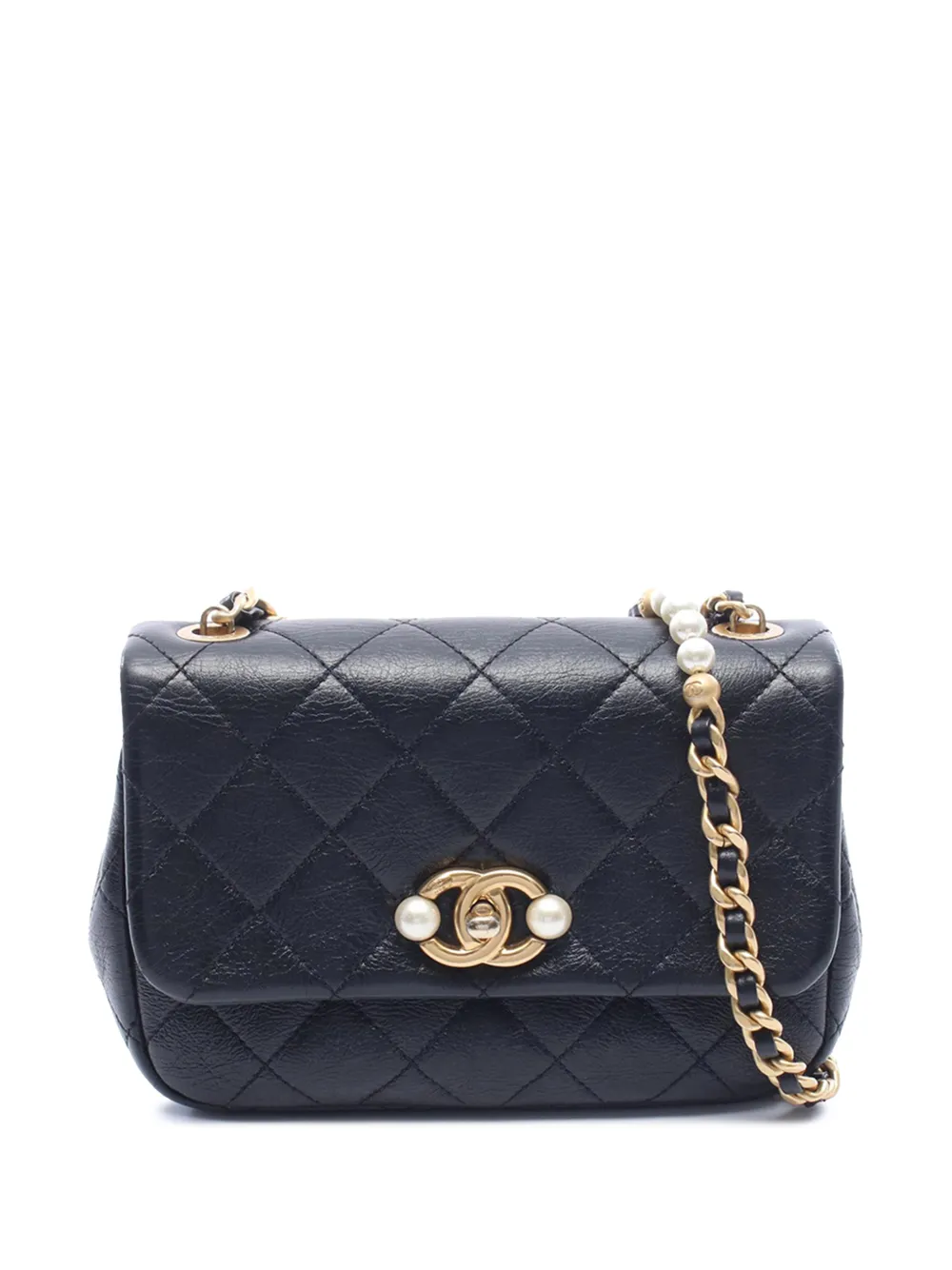 CHANEL Pre-Owned 2021-2026 Mini Glazed Calfskin Pearl Side Flap crossbody bag - Schwarz