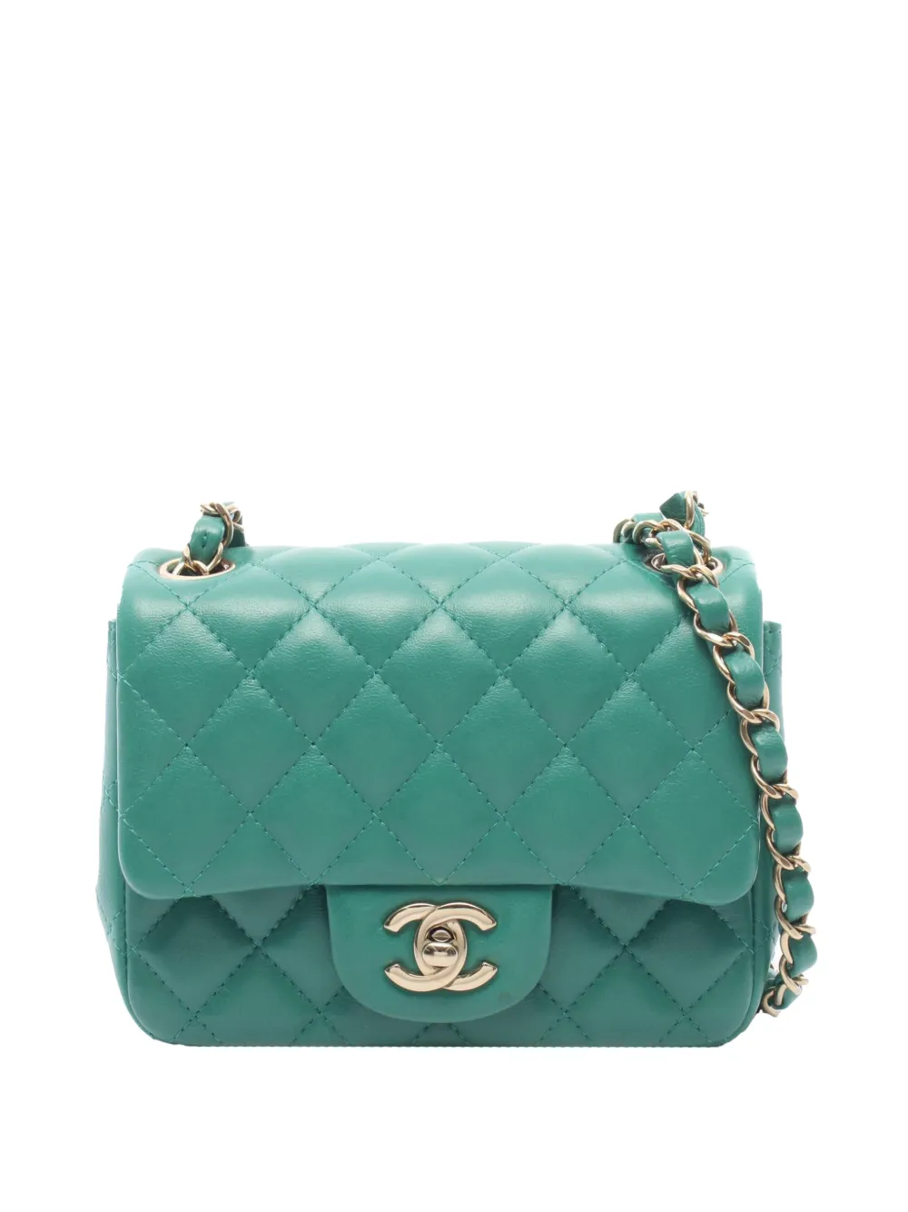 CHANEL Pre-Owned 2021-2026 Mini Square Classic Lambskin Single Flap crossbody bag - Verde