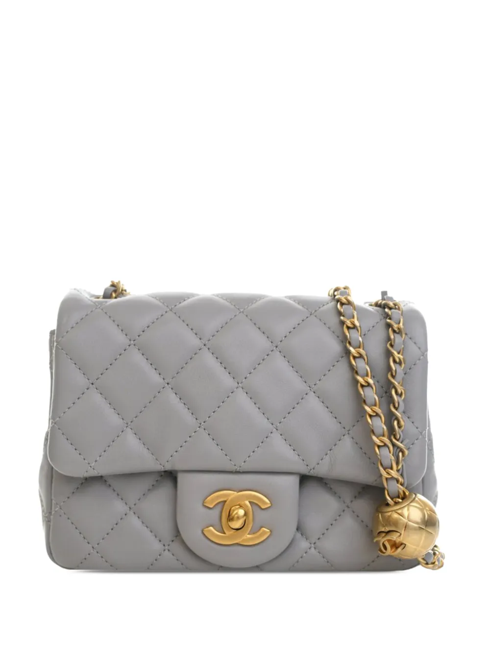 CHANEL Pre-Owned 2021-2026 Mini Square Classic Lambskin Pearl Crush Single Flap crossbody bag - Grigio