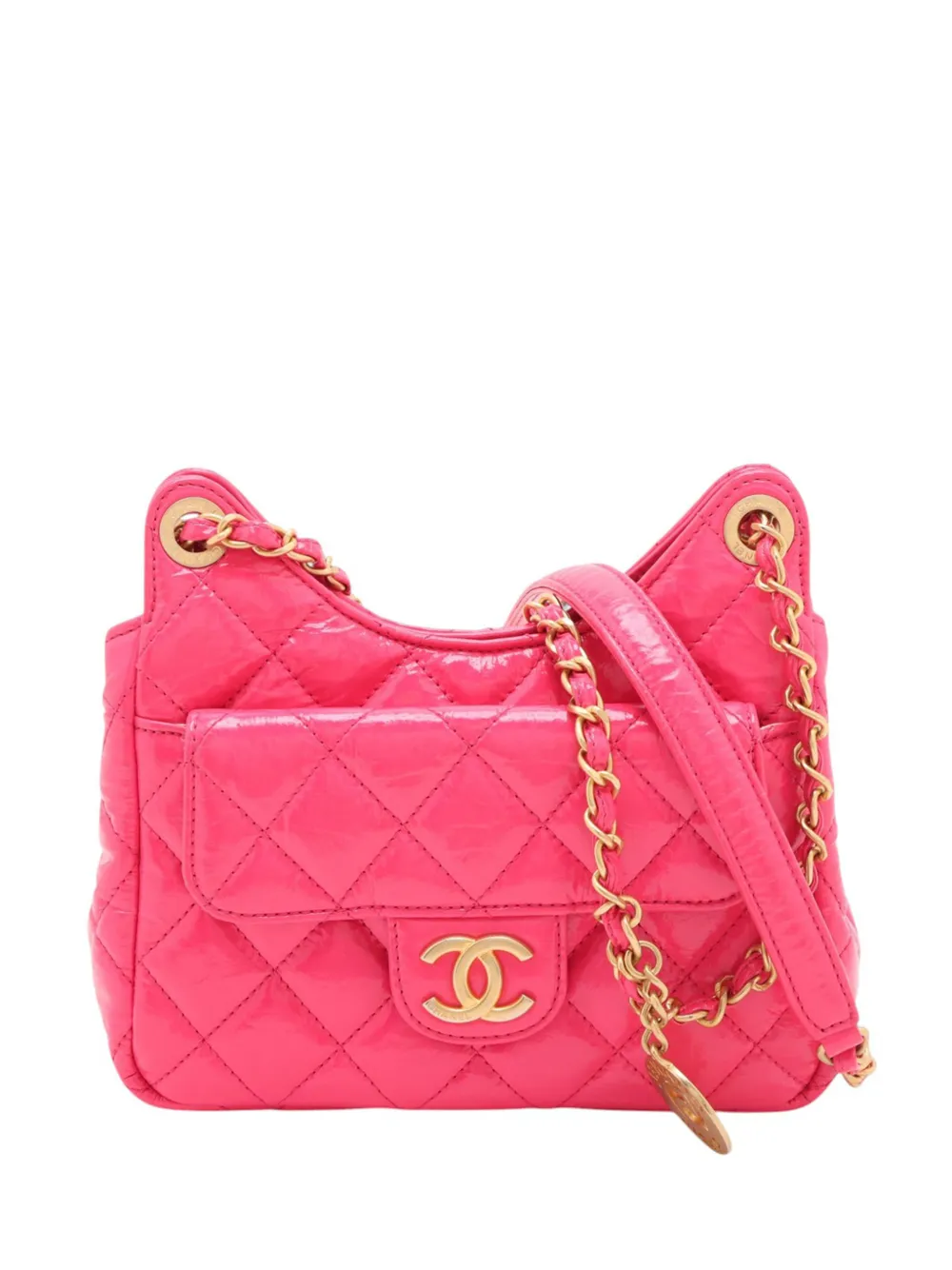 CHANEL Pre-Owned 2021-2026 Medium Shiny Crumpled Calfskin Wavy CC Hobo crossbody bag - Rosa
