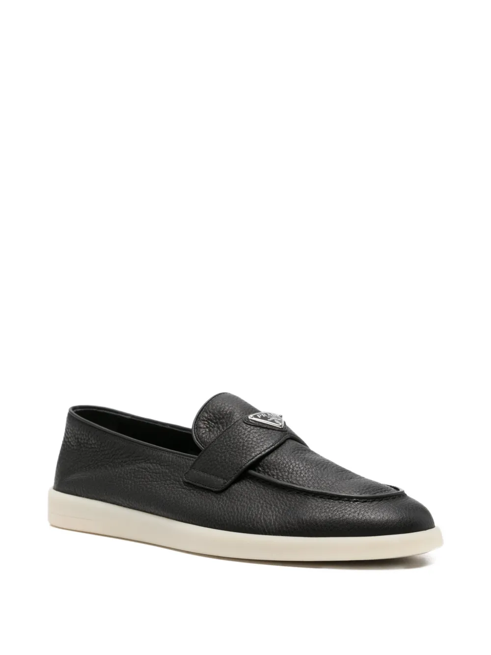 Prada logo-plaque pebble-grain loafers Zwart