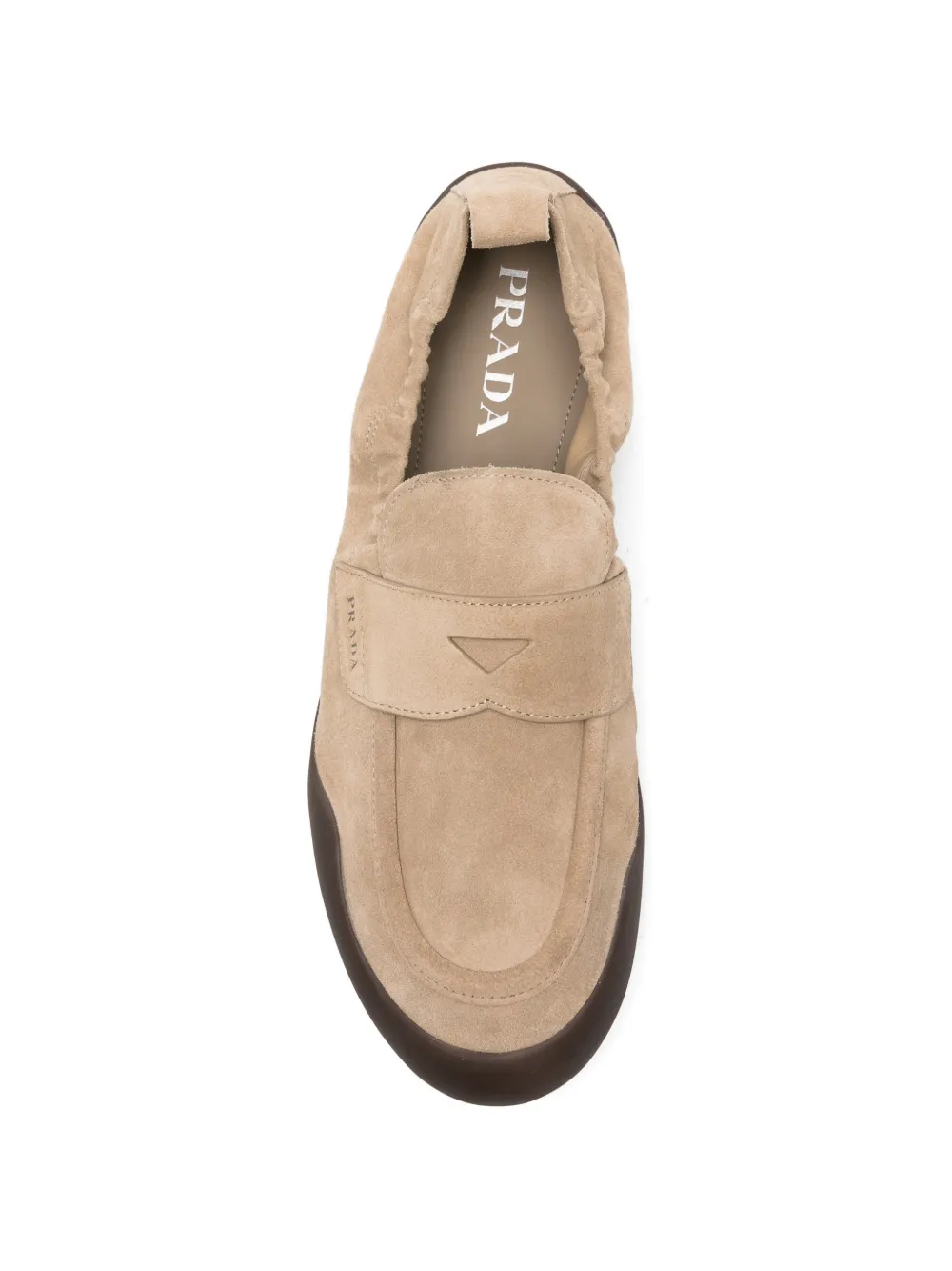 Prada logo-detail suede loafers Beige
