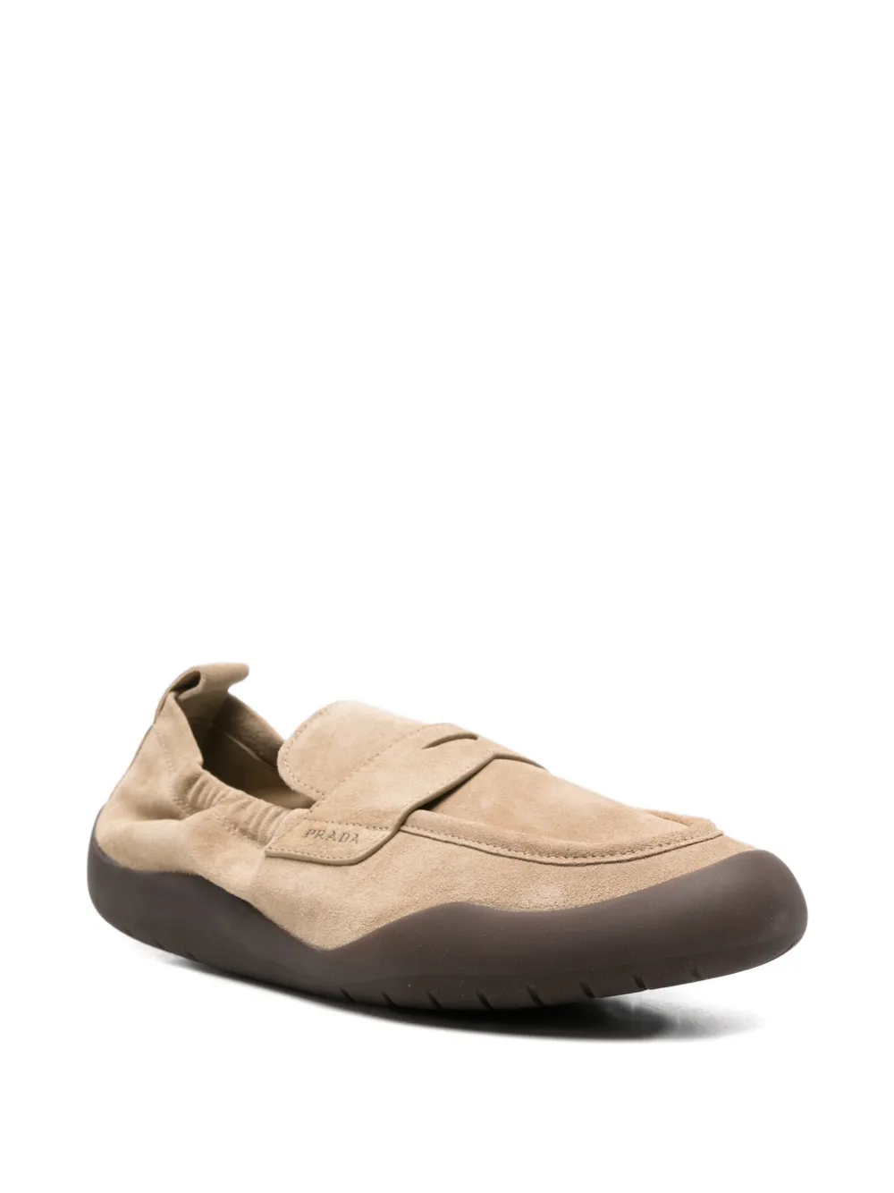 Prada logo-detail suede loafers Beige