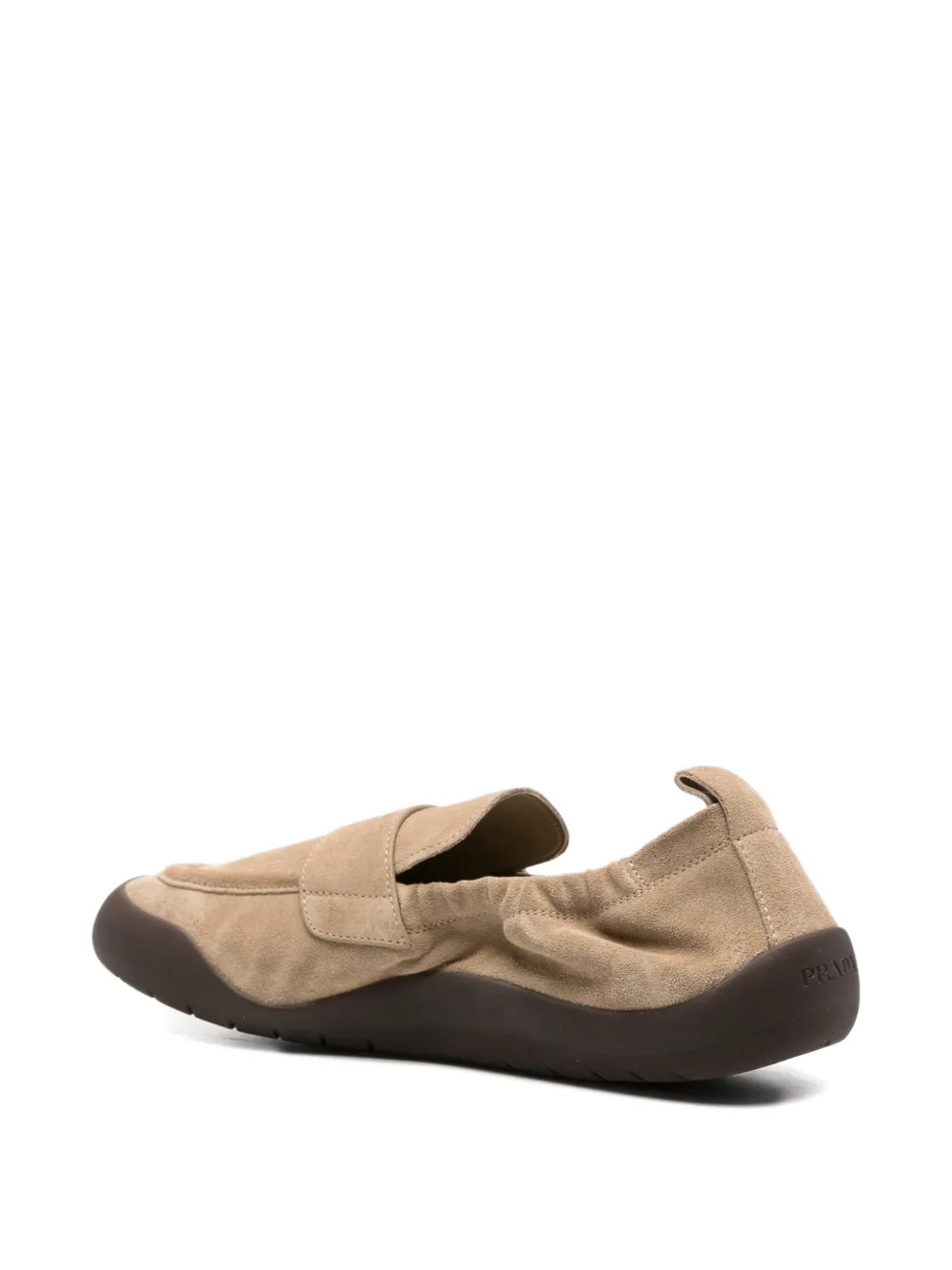 Prada logo-detail suede loafers Beige