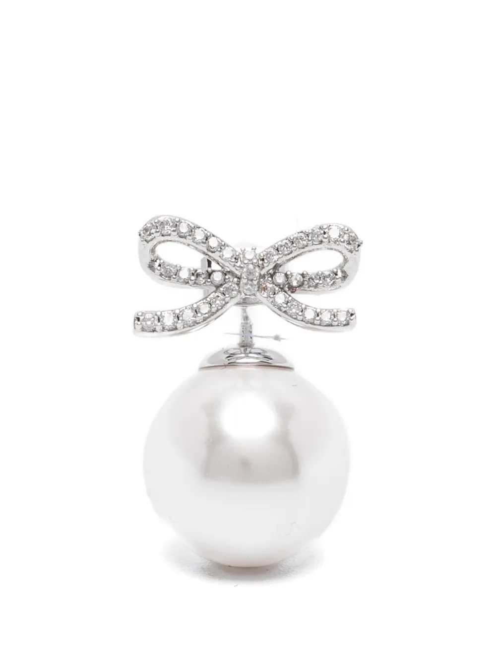 Self-Portrait crystal-embellished bow pearl earrings - Argento