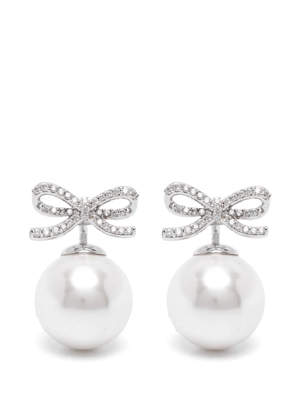 Self-Portrait crystal-embellished bow pearl earrings - Silber