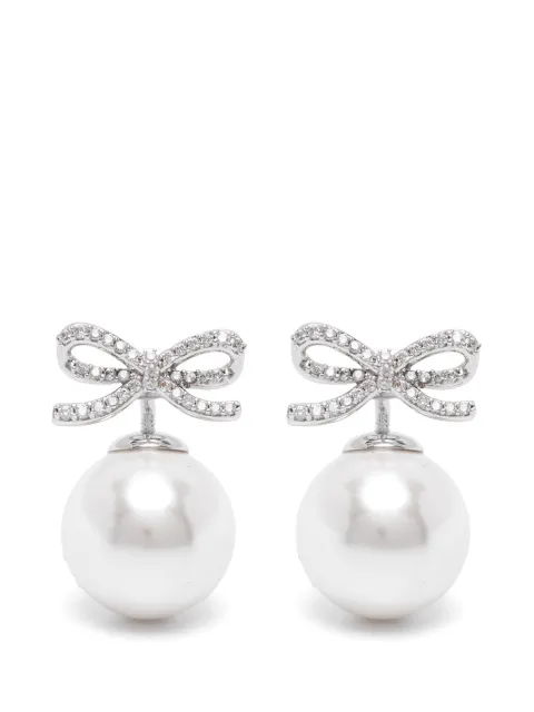 Self-Portrait crystal bow pearl back earrings