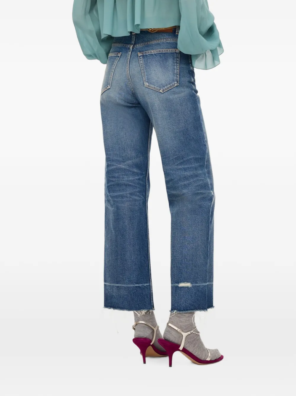 Chloé Bootcut jeans met vervaagd effect en franje Blauw