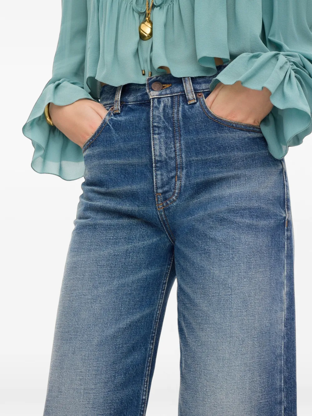 Chloé Bootcut jeans met vervaagd effect en franje Blauw