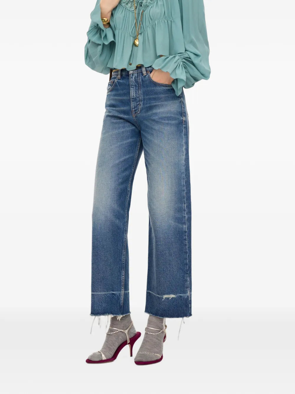 Chloé Bootcut jeans met vervaagd effect en franje Blauw