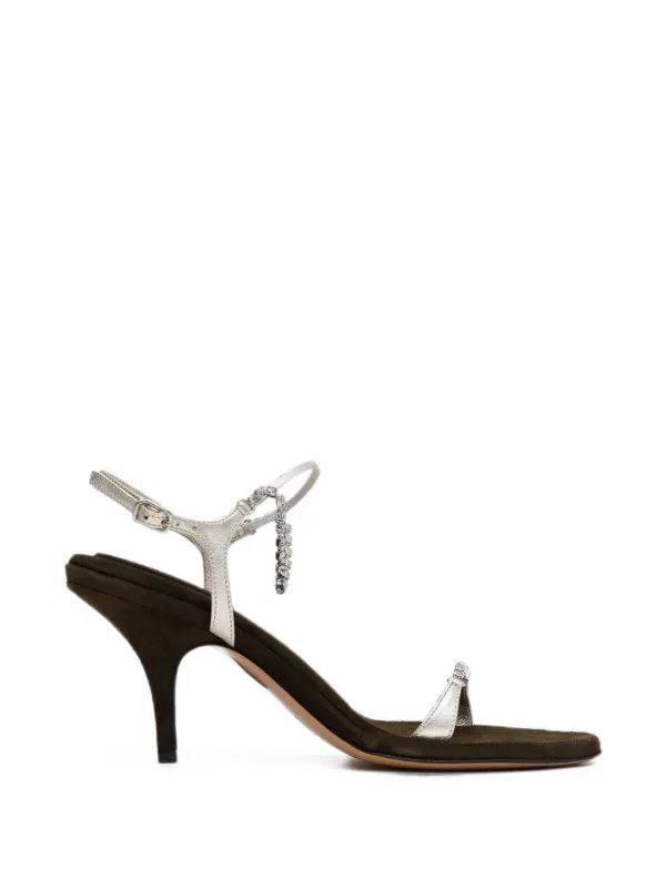 Chloé Zia Crystal-embellished Metallic-effect Sandals in Green