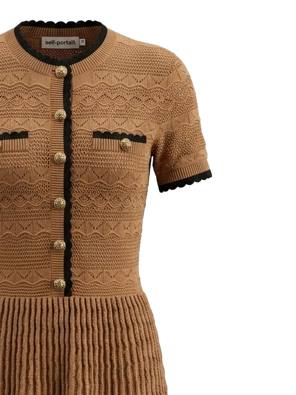 Self-Portrait Gebreide midi-jurk met gewelfde afwerking Bruin