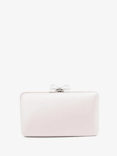 Self-Portrait bow-embellished satin mini clutch bag