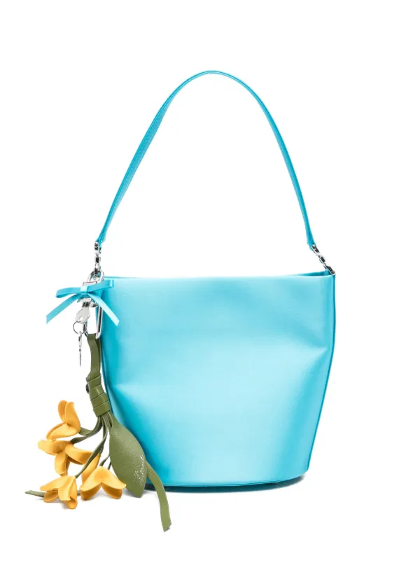 Self-Portrait Floral-keychain Satin Bucket Bag in Blue